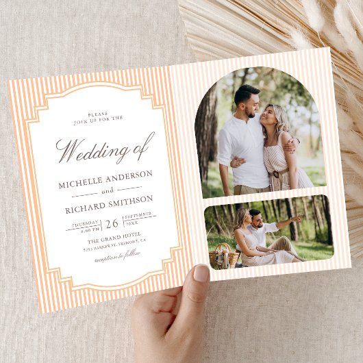 Invitation Code QR de mariage rayé orange classique
