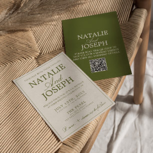 Invitation Code QR de mariage rétro à l'ancienne vert olive é