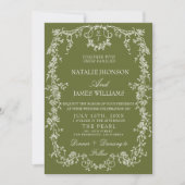 Invitation Code QR de mariage rétro jardin olive floral vert (Devant)