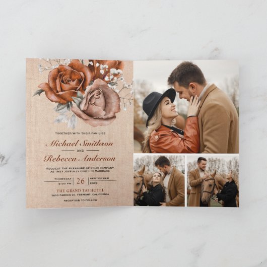 Invitation Code QR de mariage Rose Orange Brûlé Burlap Rustiq (Intérieur)
