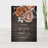 Invitation Code QR de mariage Rose Orange Brûlée Bois Rustiqu (Devant)