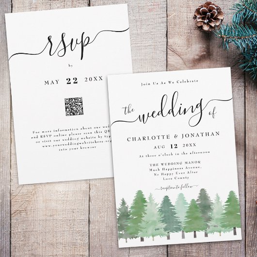 Invitation Code QR de mariage rustique à l'aquarelle en forêt