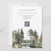 Invitation Code QR de mariage rustique aquarelle forêt lacust (Dos)