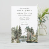 Invitation Code QR de mariage rustique aquarelle forêt lacust (Debout devant)