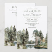 Invitation Code QR de mariage rustique aquarelle forêt lacust (Devant / Derrière)