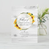 Invitation Code QR de mariage rustique de grange de tournesol (Debout devant)