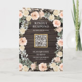 Invitation Code QR de mariage rustique floral pêche poussiére (Dos)