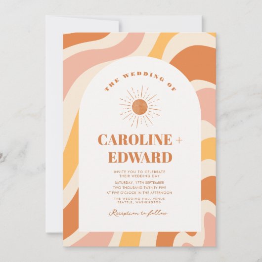 Invitation Code Qr de Mariage  Super orange Wavy Boho (Devant)