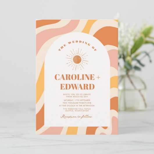 Invitation Code Qr de Mariage  Super orange Wavy Boho (Debout devant)