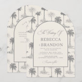 Invitation Code QR de mariage sur la plage avec palmier vinta (Devant / Derrière)