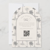 Invitation Code QR de mariage sur la plage avec palmier vinta (Dos)