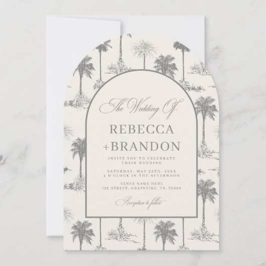 Invitation Code QR de mariage sur la plage avec palmier vinta (Devant)