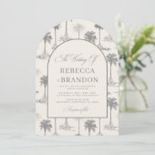 Invitation Code QR de mariage sur la plage avec palmier vinta (Debout devant)