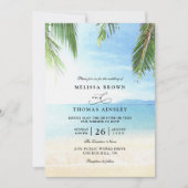 Invitation Code QR de mariage sur la plage de l'île tropicale (Devant)