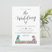 Invitation Code QR de mariage sur le thème des dinosaures (Debout devant)