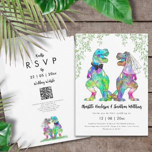 Invitation Code QR de mariage sur le thème des dinosaures