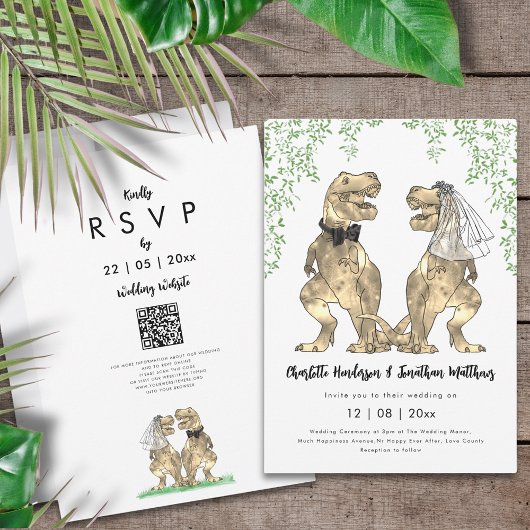 Invitation Code QR de mariage sur le thème des dinosaures