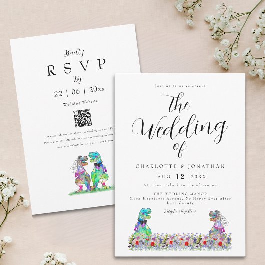 Invitation Code QR de mariage sur le thème des dinosaures