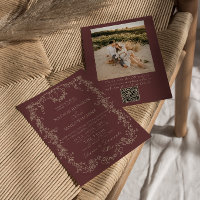 Code QR de mariage talons bordeaux floraux rétro P