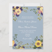 Invitation Code QR de mariage tournesol poussiéreux bleu (Devant)