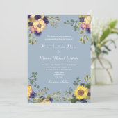 Invitation Code QR de mariage tournesol poussiéreux bleu (Debout devant)