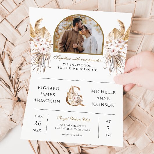 Invitation Code QR de mariage tout-en-un avec arche de Pampas