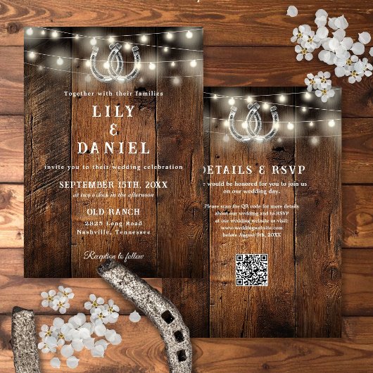 Invitation Code QR de mariage tout-en-un Western Horseshoes