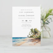 Invitation Code QR de mariage tropical à l'aquarelle de plage (Debout devant)