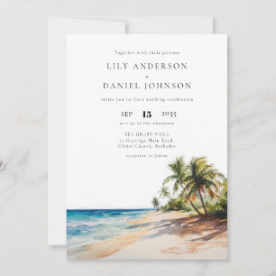 Invitation Code QR de mariage tropical à l'aquarelle de plage