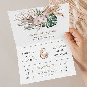 Invitation Code QR de mariage tropical Monstera Bohème Pampas