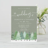 Invitation Code QR de mariage Vert Sage Forêt d'Hiver Moderne (Debout devant)
