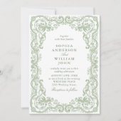 Invitation Code QR de mariage vert sauge orné de la Renaissan (Devant)
