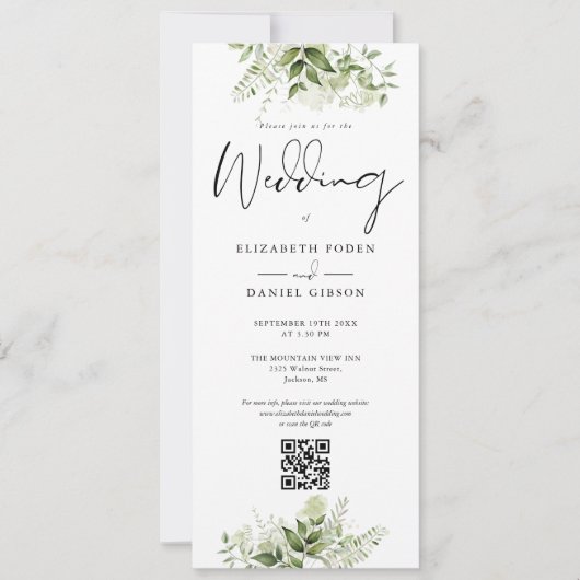Invitation Code QR de monogramme floral de verdure de mariage (Devant)