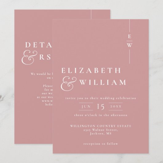 Invitation Code QR de monogramme moderne de mariage rose pous (Devant / Derrière)
