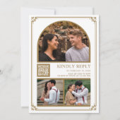 Invitation Code QR de monogramme Photo Collage Blanc Or Maria (Dos)
