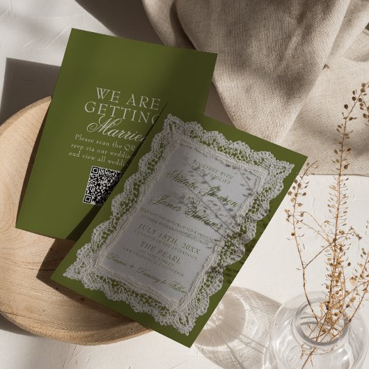 Invitation Code QR de napperon à dentelle vert olive pour mar