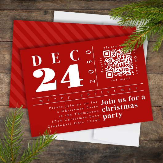 Invitation Code QR de Noël Moderne Simple Rouge Bandes Gras