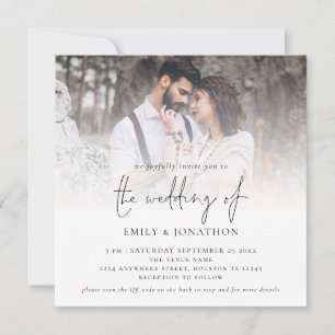 Invitation Code QR de note carrée de mariage de photo de scri