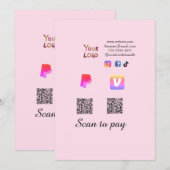 Invitation Code QR de paiement PayPal venmo scan à ajouter su (Devant / Derrière)