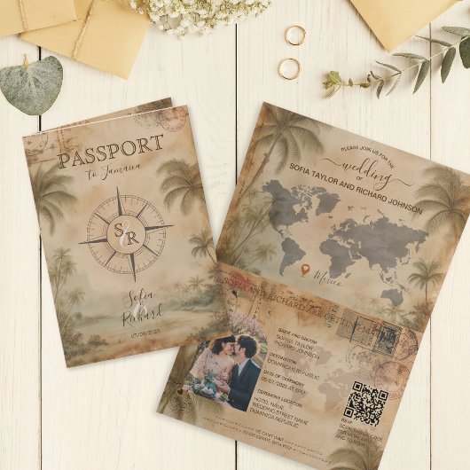 Invitation Code QR de passeport de mariage de destination rét