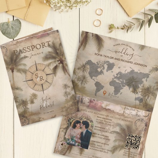 Invitation Code QR de passeport de mariage de destination rét