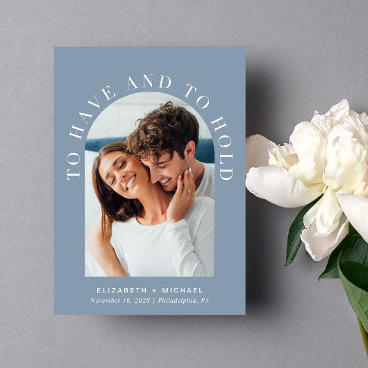 Invitation Code QR de photo d'arche élégant Mariage Bleu Pous