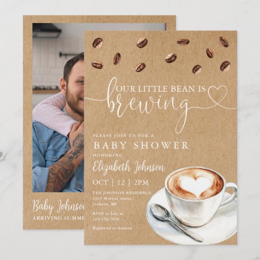 Invitation Code QR de photo de Baby Shower Coffee Brewing (Devant / Derrière)