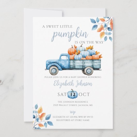 Invitation Code QR de photo de Baby Shower Sweet Pumpkin Blue (Devant)