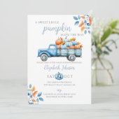 Invitation Code QR de photo de Baby Shower Sweet Pumpkin Blue (Debout devant)