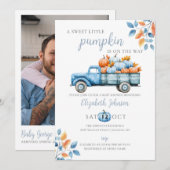 Invitation Code QR de photo de Baby Shower Sweet Pumpkin Blue (Devant / Derrière)