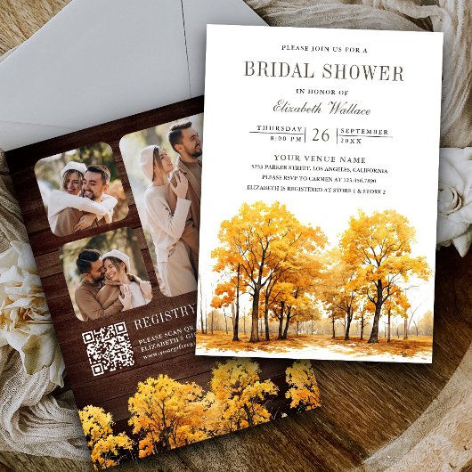 Invitation Code QR de photo de chênes en automne pour une Bab