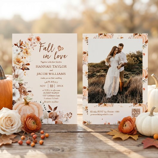 Invitation Code QR de photo de citrouille pour mariage Tombez