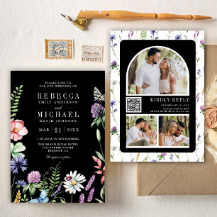Invitation Code QR de photo de fleur sauvage Boho mariage noi