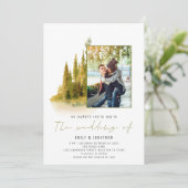 Invitation Code QR de photo de forêt automnale Vert olive mar (Debout devant)